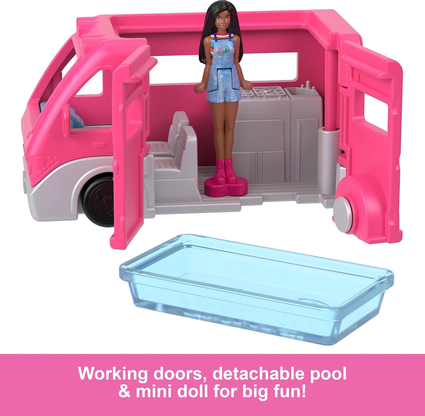 Mattel Mini Barbie Land pink Bus Pool