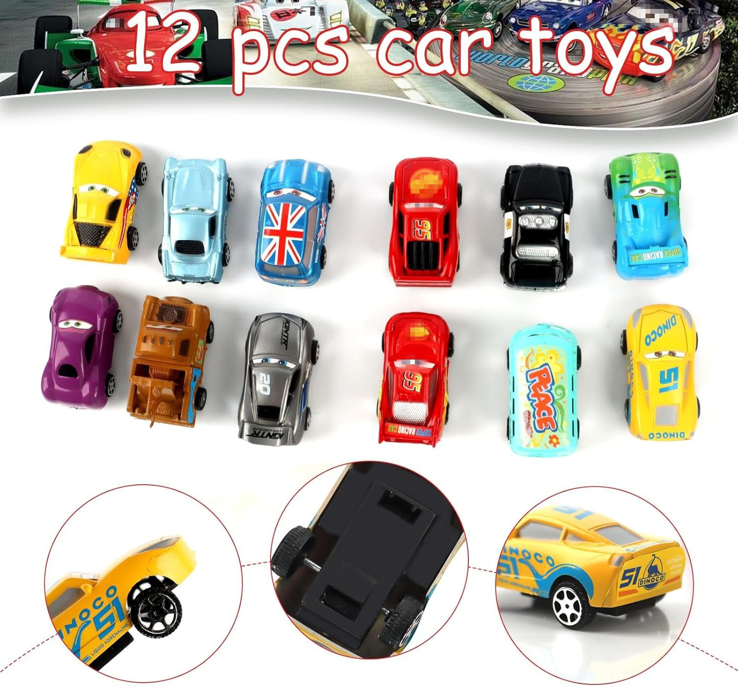 Pack of 12 Cars Toys, Mini Car Set, Lightning Car Cartoon Vehicle, Children's Idea Toy Vehicles, Racing Games, Suitable for Children from 3 Years