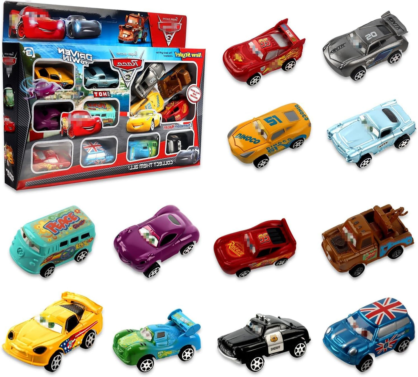 Pack of 12 Cars Toys, Mini Car Set, Lightning Car Cartoon Vehicle, Children's Idea Toy Vehicles, Racing Games, Suitable for Children from 3 Years
