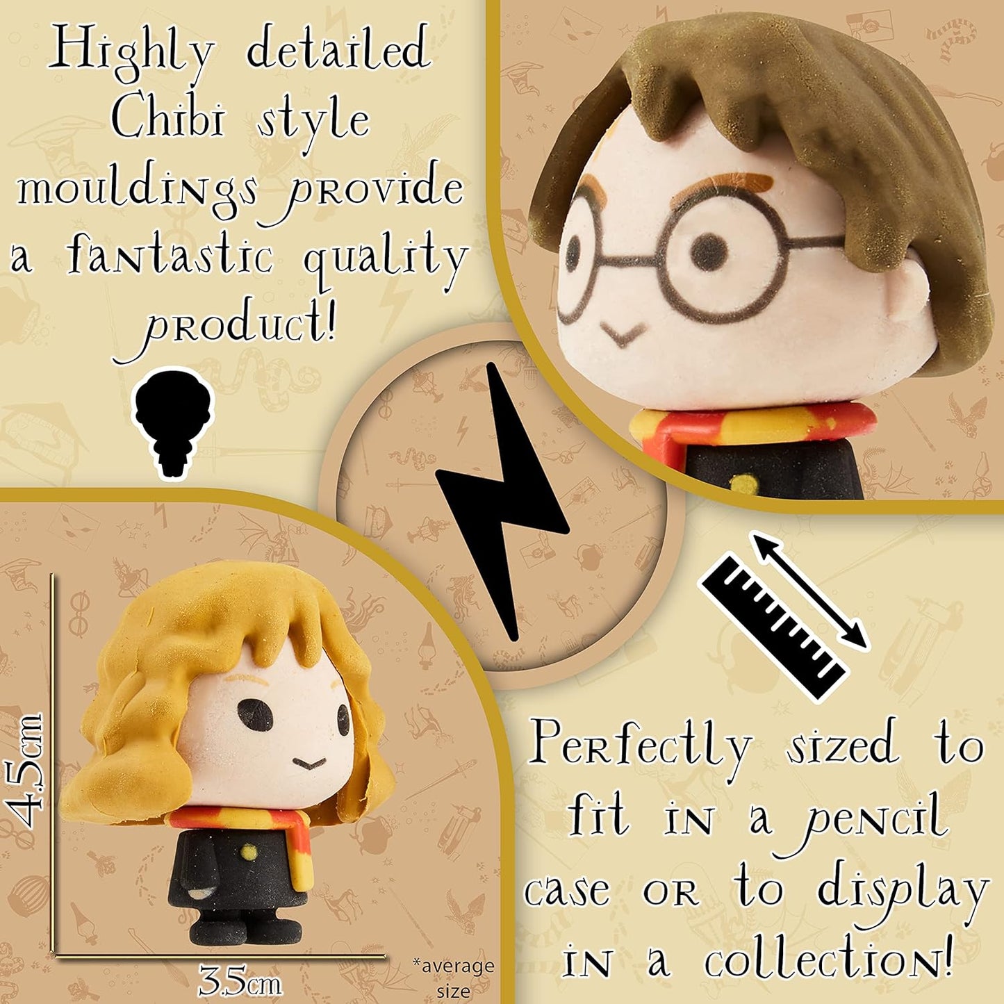 Harry Potter Radiergummi – 3 Stück Fantasie-Radiergummi für Kinder, Harry Ron Hermine – Geschenkidee Goodies Collection