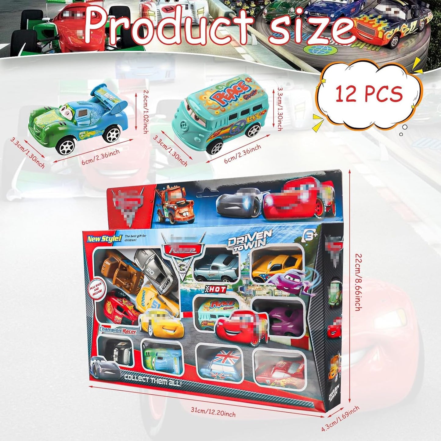 Pack of 12 Cars Toys, Mini Car Set, Lightning Car Cartoon Vehicle, Children's Idea Toy Vehicles, Racing Games, Suitable for Children from 3 Years
