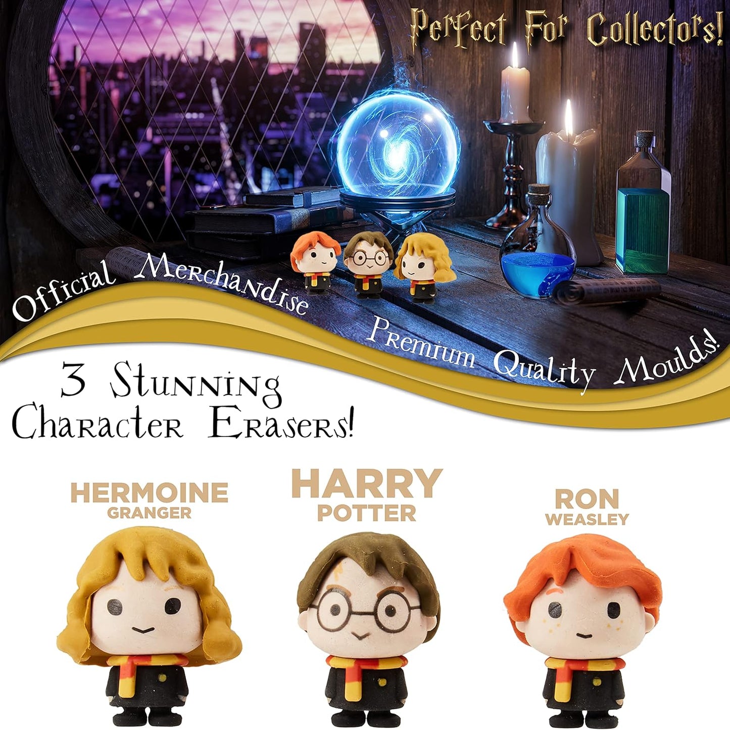 Harry Potter Radiergummi – 3 Stück Fantasie-Radiergummi für Kinder, Harry Ron Hermine – Geschenkidee Goodies Collection