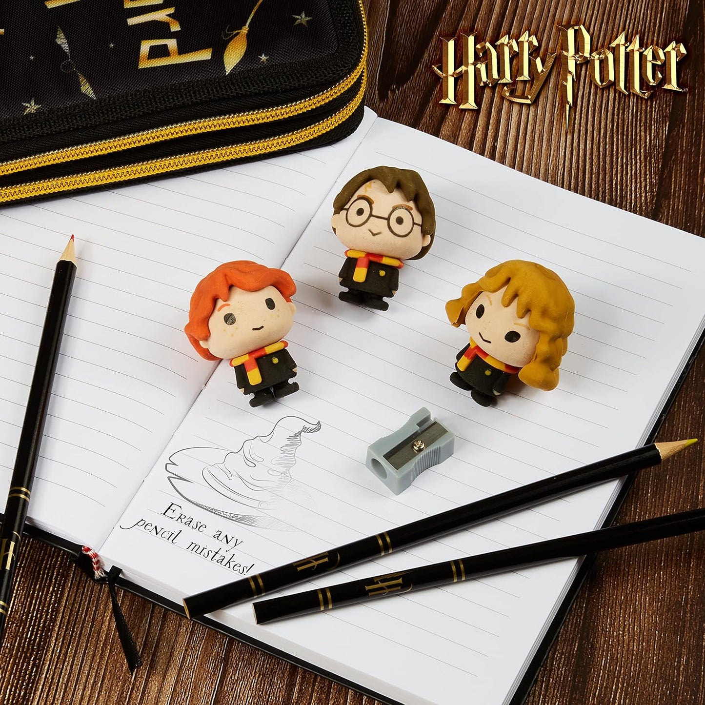 Harry Potter Radiergummi – 3 Stück Fantasie-Radiergummi für Kinder, Harry Ron Hermine – Geschenkidee Goodies Collection