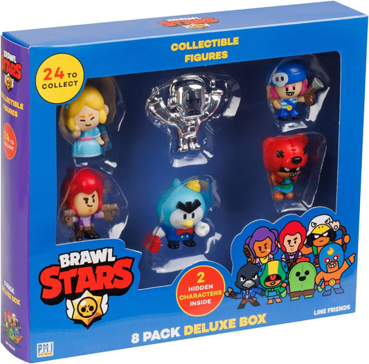 Brawl Stars Mini-Figuren zum Sammeln, Deluxe, 8 Stück, 2 Mystery-Charaktere, 1 Silberne Hautfigur, 5,1 cm Figuren, P.M.I. Offizielles Lizenzprodukt, Supercell, Geschenk für Gamer, Spielzeug