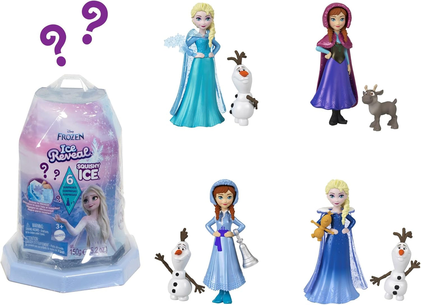 Mattel Disney  Disney Frozen Ice Reveal, kleine Puppe mit Squishy-Eisgel und 6 Überraschungen, einschließlich Freundefigur Accessoires