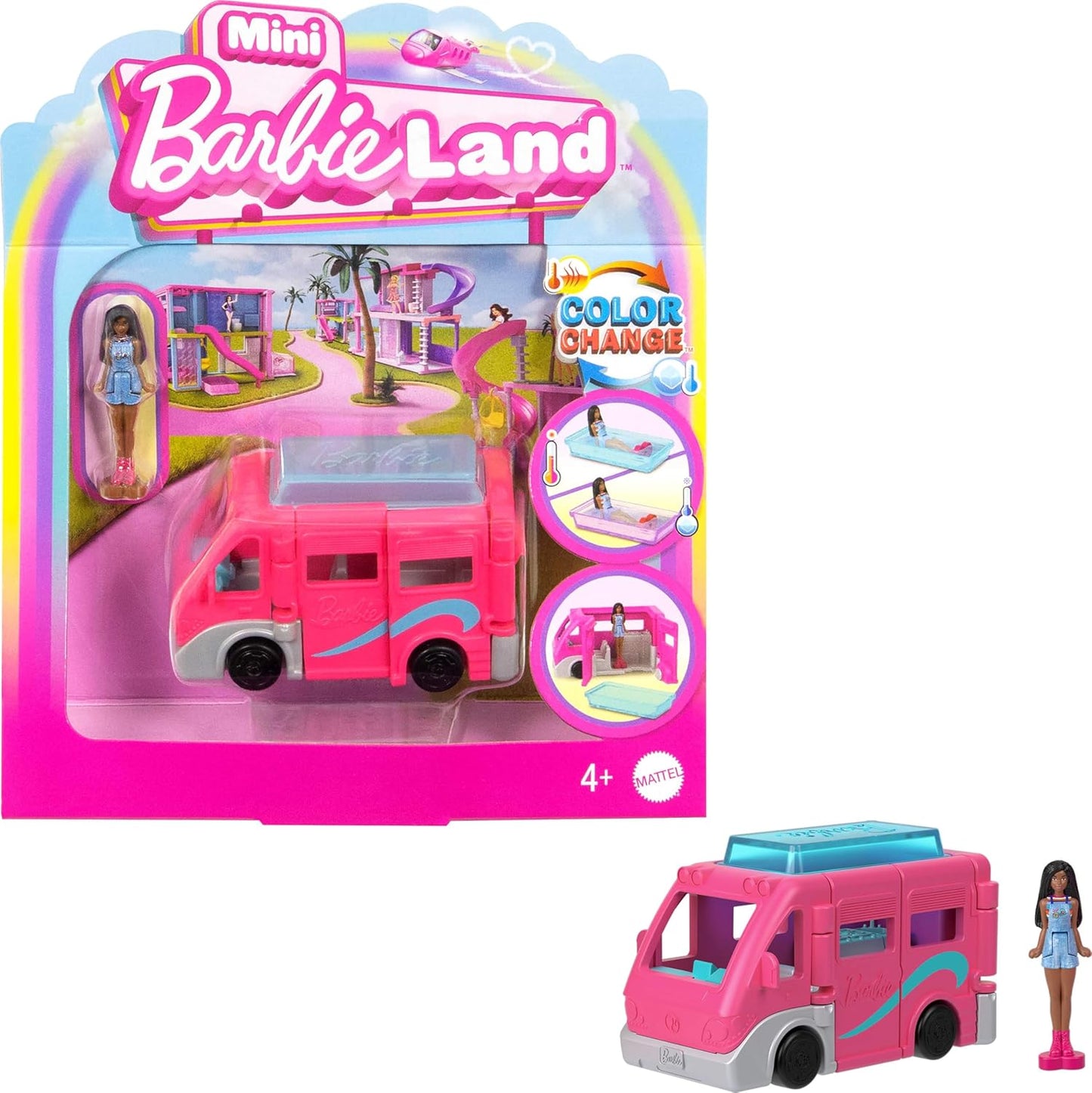 Mattel Mini Barbie Land pink Bus Pool
