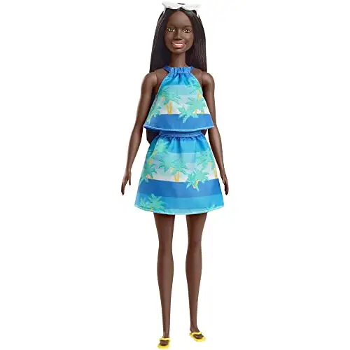 Barbie GRB37 - Loves the Ocean Puppe im Meeres-Print Rock & Top (ca. 30 cm groß, brünett), aus recyceltem Kunststoff, mit Mode und Zubehörteilen, Spielzeug Geschenk für Kinder von 3 bis 7 Jahren - Angeltoys